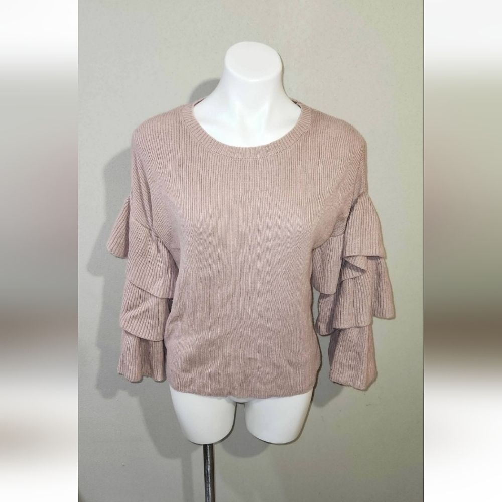 Halogen Petite Light Pink Ruffle Tiered Bell Sleeve Sweater